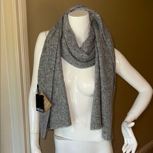 Pieces Cashmere Wool Blend Wrap Scarf Heathered Gray Knit Soft Feminine Cozy